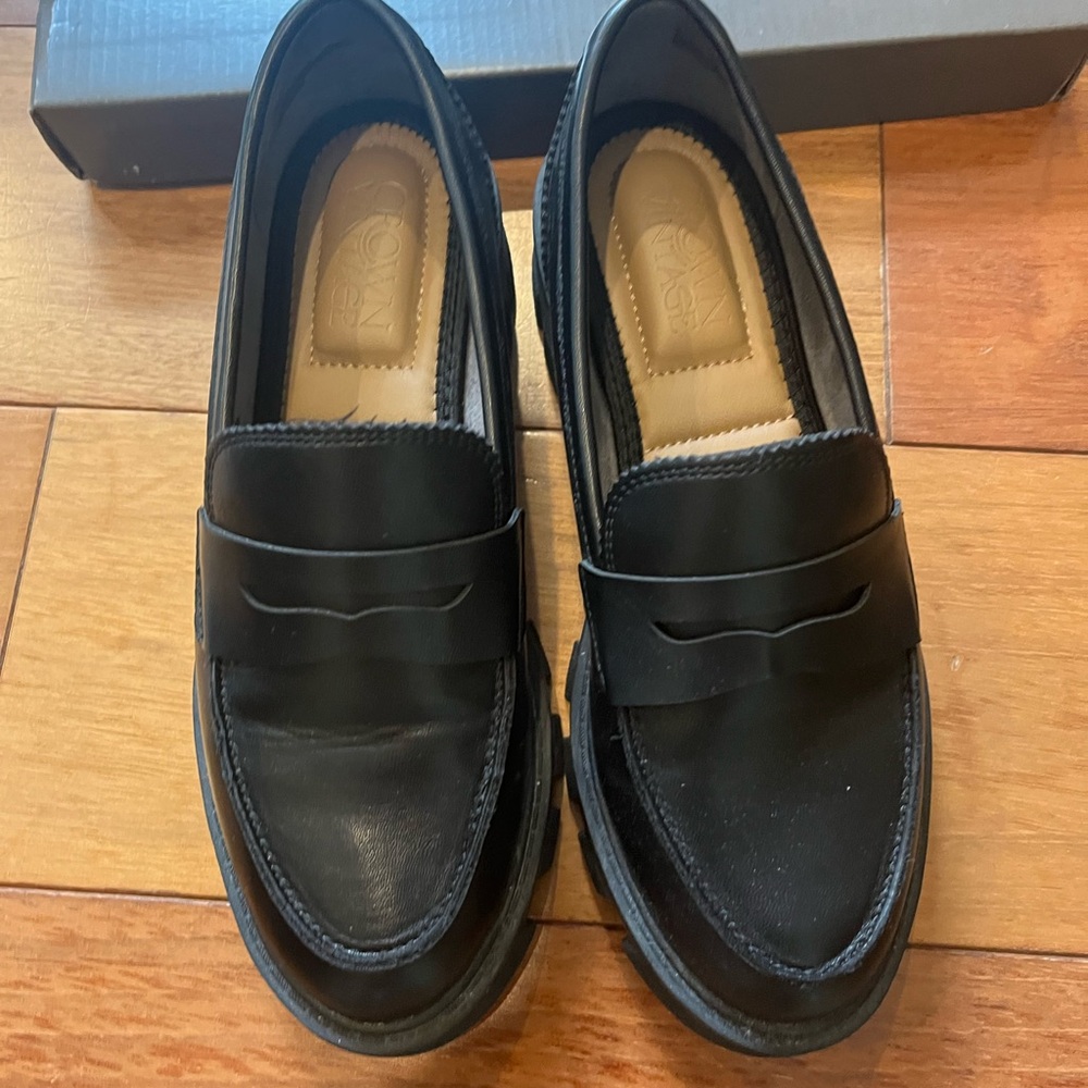 Black Leather Penny Loafers - Women
